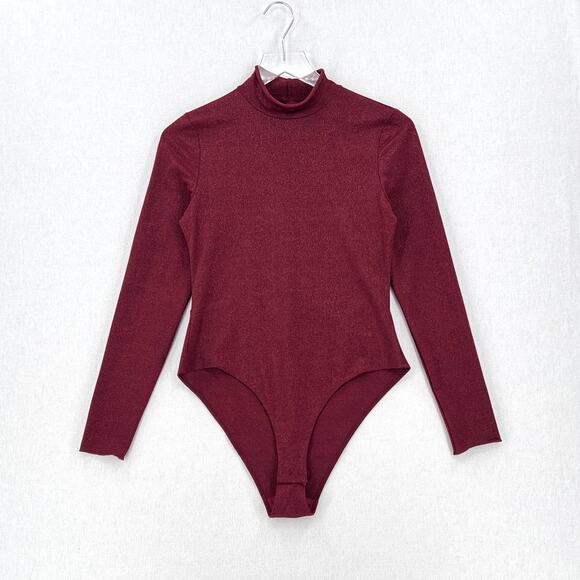 ANTHROPOLOGIE DAILY PRACTICE Shimmer Open Back BodySuit Womens Small Plum NEW - Picture 2 of 16